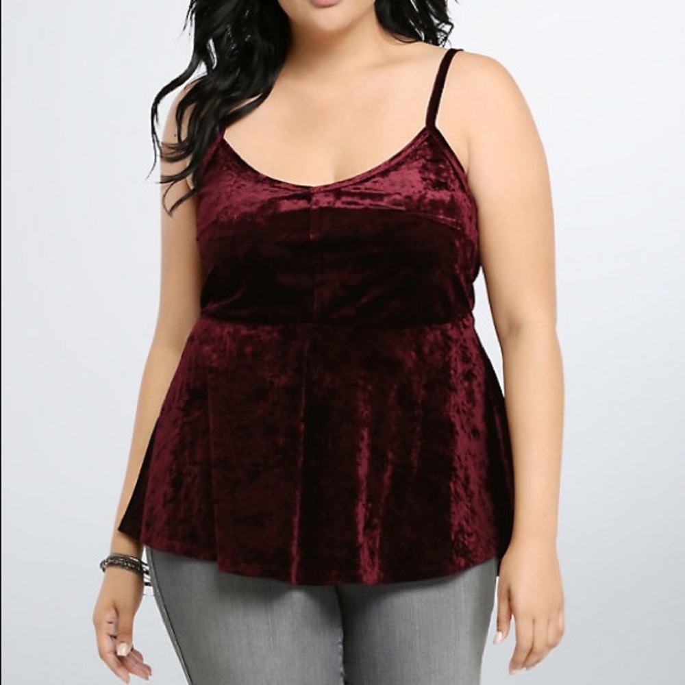 Torrid 3X Velvet peplum tank top in merlot red